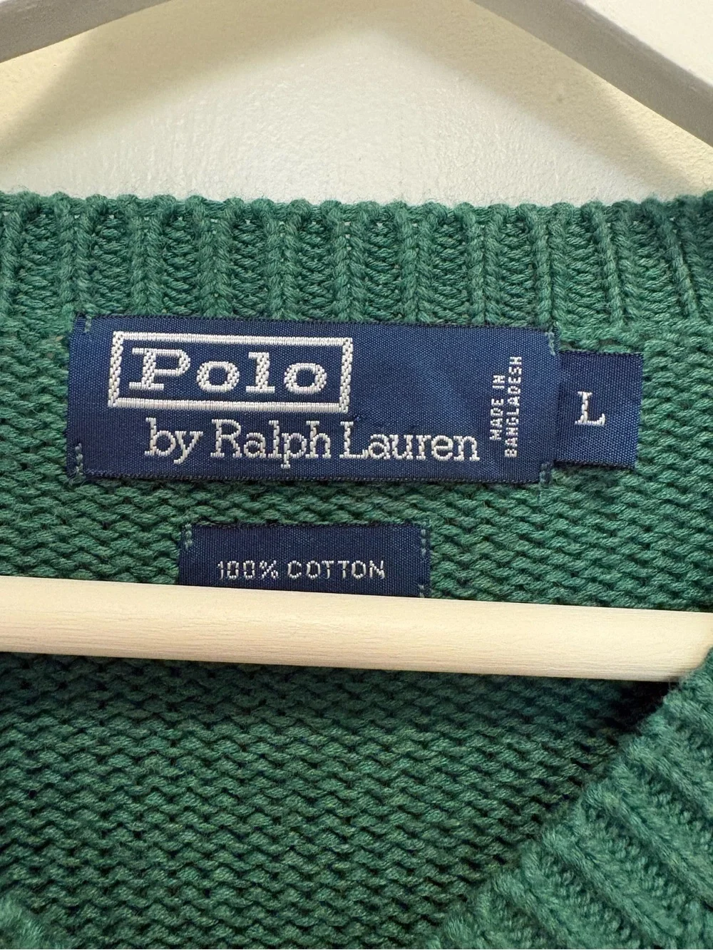Polo by Ralph Lauren Men’s Green V-Neck Cotton Sweater